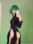 1girl ass cosplay dress female female_only green_hair mirror_selfie one-punch_man partially_clothed pelvic_curtain ravvcoser selfie solo solo_female standing tatsumaki thighs watermark wig