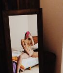 1girl argentina argentine argentinian argentinian_female covering_pussy female_focus female_only latina mirror mirror_selfie oriiisanchez provocative selfie small_breasts tan_skin