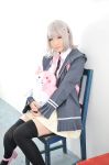asian breasts chiaki_nanami cosplay danganronpa female grey_hair long_hair solo