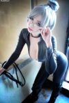 asian breasts cosplay female grey_hair large_breasts long_hair solo