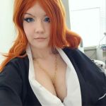 bleach_(series) blue_eyes cosplay huge_breasts necklace necklace_between_breasts orange_hair rangiku_(bleach) rangiku_(cosplay) selfie spookyweebtrash