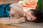 1girl asian asian_female breasts breasts_out brown_hair clothed dress female female_only japanese japanese_female jav laying laying_on back laying_on floor long_hair medium_breasts nipples on_floor open_clothes sakura_momo solo straight_hair