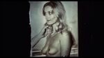 1970s absurdres barbara_bouchet bare_shoulders cleavage collarbone erect_nipples femsub giallo grabbing_arm greyscale highres large_breasts large_tits long_hair maledom maria_zani navel oblivious screenshot smiling standing the_black belly of the tarantula thriller