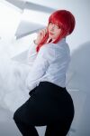 1girl aluctoria ass ass_focus chainsaw_man cosplay female female_only long_hair makima makima_(chainsaw man) red_hair solo solo_female