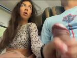 1boy 1girl brown_hair cum cum_on hand dick_out ejaculation erection handjob long_hair penis public public_handjob public_transportation sound webm