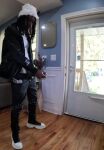 1boy bbc black_male chanel dark-skinned_male dreadlocks ejaculation hat male male_moaning male_only masturbation moaning penis solo solo_male sound sourced strokerwrld text twitter vertical vertical_video video webm