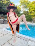 1girl bikini_top aside cosplay fansly kono_subarashii sekai ni shukufuku wo! konosuba labia megumin nipples outdoors pussy small_breasts sushibunniii thong_aside witch_hat