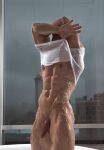 1boy abs arms_up dorian_mcdon gay male male_only muscular_male nipples pectorals penis shirt shirt_lift soap solo solo_male wet wet_body wet_clothes white_male