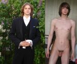 1boy bottomless bow brazhnikov clothed completely_nude confused dressed european femboy feminine front front_view gawky girlish gloves light-skinned_male light_skin long_hair looking_at viewer male male_body male_only male_solo naked nipples nude nudity pavel penis sissy skinny slender slim small_breasts smooth solo tailcoat teen thin_waist tie topless_male trimmed tuxedo uke waist