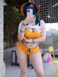 asian asian_female belle_(zenless zone zero) bikini blue_hair cleavage cosplay curvy female female_only ggsonlyxx hat indoors onlyfans onlyfans_model onlyfans_username pubic_hair peek selfie solo solo_female solo_focus swimsuit teasing thick_thighs thighs watermark zenless_zone zero