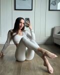 1girl anastasiia_vlasova barefoot brunette cameltoe caucasian caucasian_female clothed clothed_female erect_nipples feet form_fitting instagram leggings non_nude photo selfie sitting skin_tight solo solo_female solo_focus sourced white_female