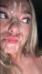 1girl big_lips blonde_hair closeup cum cum_on face cumshot excessive_cum female female_only lips long_hair looking_to the side model_request selfie solo