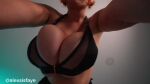 1girl alexsis_faye breast_press breasts female female_focus female_only female_solo huge_breasts looking_at_viewer partially_clothed piercing redhead smile solo solo_female solo_focus sound video webm