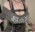 1girl big_breasts blonde_hair boobs cleavage female grey_shirt huge_breasts large_breasts necklace obkatiekat tits virtual_youtuber vtuber