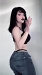 1girl black_hair black_lipstick bouncing_breasts bra dancing goth goth_girl jeans music pinkchyu video webm