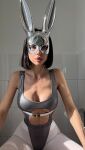 artistic black_hair bunny_ears cleavage looking_at viewer mask milo_moire rabbit_ears slim_waist swiss swiss_female twitter