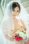 1girl asian asian_female bouquet breasts brown_hair female female_only flower gloves japanese japanese_female jav kojima_minami medium_breasts medium_hair necklace nipples nude solo straight_hair wedding_veil