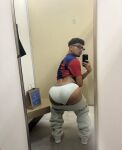 1boy ass black_hair facial_hair gay glasses jesusmvrtinez latino looking_back male male_only mirror non-nude pants_down phone solo solo_male sourced twitter underwear
