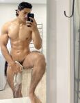 1boy abs black_hair brownboyfit convenient_censoring gay iphone male male_only mirror mirror_selfie muscular_male nipples pectorals phone pubic_hair solo solo_male sourced twitter