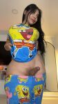 big_penis black_hair bottomless cloe_white erection fake_nails feminine latina lipstick long_hair looking_away makeup pants penis shirt smile smiling solo spongebob standing testicles thick thick_thighs thighs transgender trap