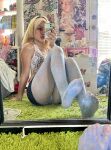 ass bedroom blonde blonde_hair feet feminine floor gingersnaps hairband leggings legs_up lipstick long_hair makeup mirror necklace on_floor phone pursed_lips reflection selfie sitting solo thong transgender trap