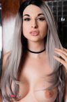 bailey_jay boots breasts grey_hair high_heels large_breasts long_hair shemale solo