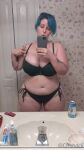 bathroom bathroom_mirror bathroom_sink blue_hair breasts female female_only huge_ass huge_breasts mirror naked nipples nude phone pierced_nipples pubic_hair qtsnack removing_bra removing_panties solo_female stretch_marks tagme tattoo_on arm tattooed_girl tattoos undressing webm
