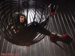 black_hair breasts cage female high_heels large_breasts latex long_hair pasties rubberdoll shoes solo