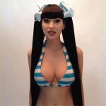 animated bailey_jay black_hair bra breasts cleavage gif long_hair pigtails shemale simple_background solo