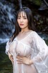 1girl asian asian_female black_hair breasts clothed dress female female_only japanese japanese_female jav koibuchi_momona large_breasts long_hair nipples nipples_visible through clothing photo see-through see-through_dress solo straight_hair thick wet wet_clothes