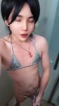 1boy asian bikini black_hair crossdressing erection femboy masturbation moaning_in pleasure nail_polish necklace nipple_slip nipples penis pubic_tattoo shower showering soap solo sound trap velvetchann webm