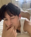 1boy airpods asian asian_male ass bed crsdolce gay japanese japanese_male male male_only on_bed solo solo_male sourced twitter