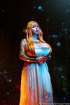 1girl big_breasts bishoujomom blonde_hair breasts cosplay dress elf elf_ears fansly female female_only huge_breasts necklace solo solo_female tattoo the_legend of zelda watermark zelda