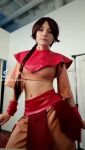 1girl audible_music avatar_the last airbender braid braided_ponytail brown_hair carrykey cosplay crop_top dancing female female_focus female_only long_hair looking_at viewer looking_down midriff music navel ponytail single_braid smile solo sound stomach tiktok ty_lee video video_with sound webm wristband
