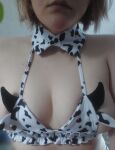 1girl breasts cow_print cow_print bikini faceless_female female female_only homemade medium_breasts self_post