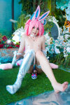1boy asian femboy nipples penis pink_hair pokemon sylveon_(cosplay) testicles trap velvetchann
