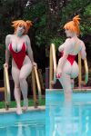 1girl breasts clothed clothed_female cosplay female female_focus female_only female_solo huge_breasts looking_at_viewer looking_back misty_(pokemon) pokeball pokemon pool simrell solo solo_female solo_focus swimsuit water