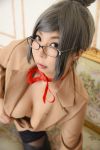 asian breasts cosplay female glasses grey_hair large_breasts long_hair solo
