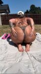 1girl ass backyard big_ass big_thighs fat_ass female female_only huge_ass jade_kennedy outdoors solo spread_ass tattoo
