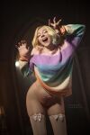 cosplay costume cute dyed_hair enid_sinclair jumper panties pose posing sawaka_cosplay solo solo_female thigh_squish