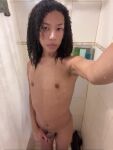 angeldelmarxx ass black_hair breasts completely_nude curly_hair feminine flaccid lipstick long_hair looking_at_viewer makeup nipples no_sound nude penis presenting_ass shower small_breasts small_penis solo standing transgender trap water webm wet