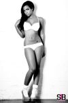 1girl black_hair breasts female female_focus female_only lee-ann_marie long_hair monochrome photo_(medium) solo