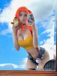cleavage cosplay crop_top instagram jean_shorts milkimind misty_(pokemon) navel orange_hair pale pale-skinned_female pale_skin photo pokemon redhead revealing_clothes selfie short_shorts shorts skimpy skimpy_clothes sourced thighs