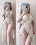 1girl big_breasts breasts cosplay female female_solo frieren legs long_hair selfie solo sousou_no frieren thighs white_hair