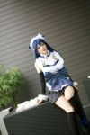 asian blue_hair breasts cosplay eyeshadow female long_hair maid makeup solo