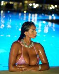 1girl bikini black_hair breasts clothed clothed_female female female_focus female_only female_solo huge_breasts looking_at_viewer poc0hontas pool solo solo_female solo_focus water wet wet_body wet_hair