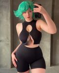 1girl alina_becker clothed clothed_female cosplay female_focus female_only green_hair indoors instagram non_nude one-punch_man photo selfie solo solo_female solo_focus sourced tatsumaki tatsumaki_(cosplay)