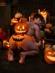 1boy ass barefoot feet gay halloween hglifting male male_only muscular_male pumpkin soles solo solo_male sourced twitter underwear white_male