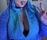 cleavage large_breasts selfie tongue_out v