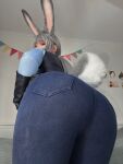 1girl ass ass_focus bakachi big_ass bunny_ears bunny_girl bunny_tail clothed cosplay huge_ass jeans light-skinned_female looking_at viewer police_woman tail
